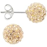 Sterling Silver Champagne Crystal Ball Stud Earrings