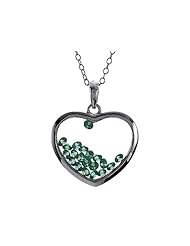 Floating May Birthstones Simulated Emerald Heart Shape Sterling Silver Glass Pendant