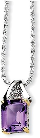 0.015ctw. Sterling Silver &amp; 14K Amethyst and Diamond Necklace- 18 inch