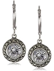 Judith Jack Sterling Silver Cubic Zirconia with Marcasite Pave Drop Earrings