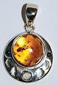 Sterling Silver Moon Phases 20mm Amber Pendant
