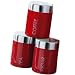 Tea Coffee Sugar Jars Premier Housewares Red Enamel Rubber Sealed Tea, Coffee and Sugar Canisters with Silver Lid and Word Detail, Set of 3