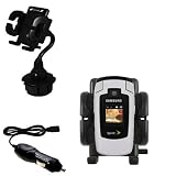 Samsung M500 Auto Cup Holder with Car Charger - Uses Gomadic TipExchange