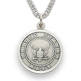 Sterling Silver 3/4 Round Engraved U.S. Navy Medal w/ St. Michael on Back on 20 Chain