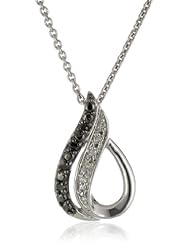 Sterling Silver Black and White Diamond Accent Drop Pendant Necklace (.05 cttw, I-J Color, I2-I3 Clarity), 18"