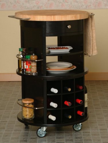 Round Wood Top Wine Cart - 88545068