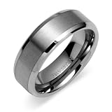 Beveled Edge Center Brushed Finish 8mm Comfort Fit Mens Tungsten Carbide Wedding Band Ring Sizes 8 to 13 Free Shipping