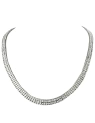Ladies Sterling Silver Two Rows CZ Chain Necklace 30"