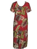 Round Neck Long Dress - Women's Plumeria Paradise Caftan Kaftan Style Hawaiian Aloha Evening Pullover Dress - Regular & Plus Size