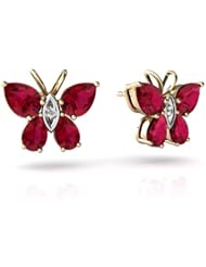 Created Ruby 14kt Yellow Gold Butterfly Earrings