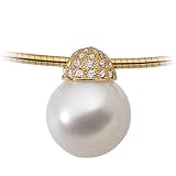 18K Yellow Gold Paspaley South Sea Cultured South Seas Fine Near Round Pearl and Diamond Omega Necklace