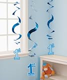 Blue 1st Birthday Hanging Swirl Decorations (5 count)
