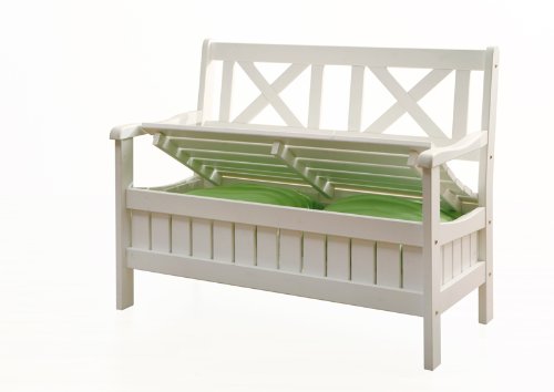 Pharao24 Landhaus Gartenbank weiss mit Bank Truhe HomeStyle