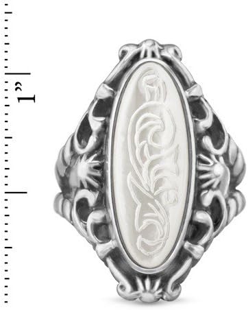 Sterling Silver Carved Mother of Pearl Elongated Ring