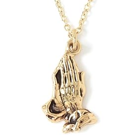 22k Gold Plated Praying Hands Pendant by Bob Siemon, 18"
