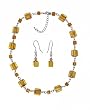 Necklace & Earring Set - N510 - Murano Style Glass Squares and Matching Earrings ~Topaz (Gold)