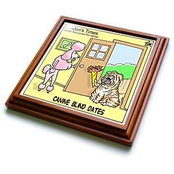 Canine Blind Date Shar-pie and Poodle - 8x8 Trivet With 6x6 Ceramic Tile by Blinds