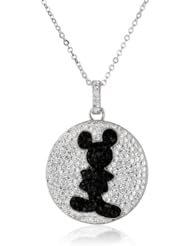 Disney Mickey Black and White Crystal Chain Pendant Necklace, 18"