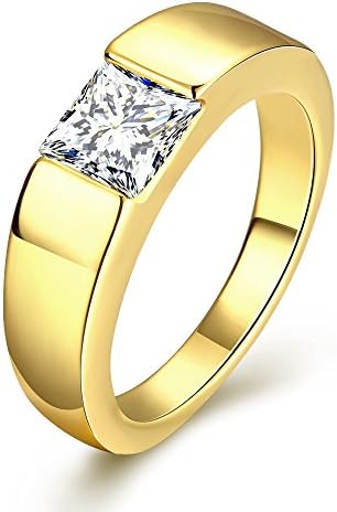 Womens and Mens Fashion Jewelry Ring Square Cut Yellow Gold Plated Inlay Cubic Zirconia - RebeccaSeller