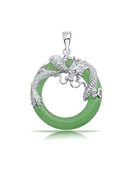 Bling Jewelry Sterling Silver Green Jade Dragon Lucky Amulet Pendant