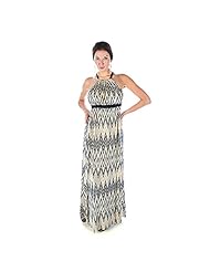 Polyester/Spandex Zig Zag Empire   Waistline Halter Maxi Dress 