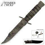 Timber Wolf Camo Jungle Survival Knife with Sheath and Survival Kit