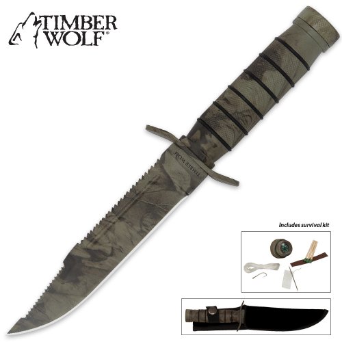 Timber Wolf Camo Jungle Survival Knife with Sheath and Survival Kit Timber Wolf Camo Jungle Survival Knife with Sheath and Survival Kit