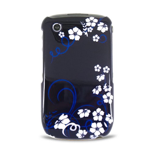Blackberry Curve 8520 8530 Midnight Flower Snap on Hard Case Cover Faceplate Shield Protector + 5 Bio Degradable Screen Wipes