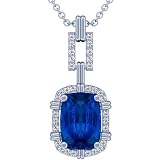 14K White Gold Cushion Cut Blue Sapphire And Round Diamond Pendant (GIA Certificate)