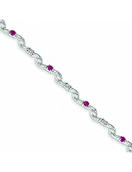 0.9 Carat 14K White Gold w/ Diamond and Ruby Gemstone Bracelet