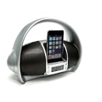 Sylvania Portable iPod Dock Boom Box AM/FM with Clock (Silver)