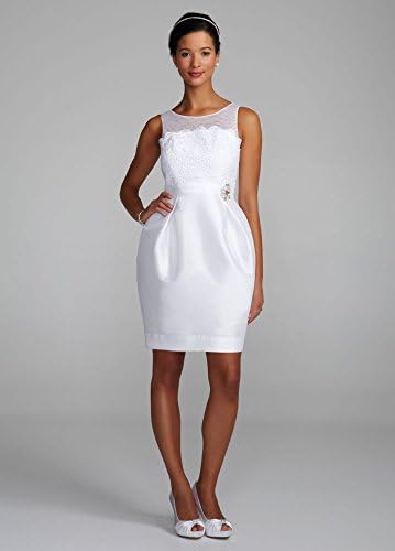 Strapless Tulle Illusion Wedding Dress with Taffeta Skirt White, 4