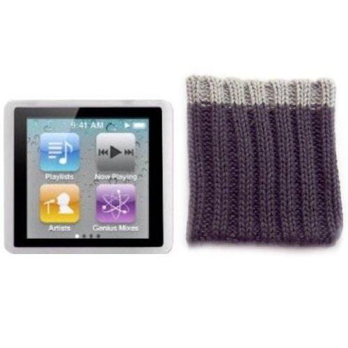 Kolay 6G Nano Starter Pack Clear Silicone Case + Grey Sock Cover & 2 x Screen Protector Kit for New Apple iPod Nano 6 6th Generation 8GB 16GB