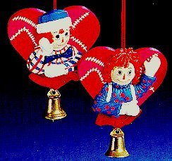 #!Cheap Raggedy Ann & Andy Heart with Bell Ornament Pair