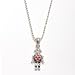 Crystals Embedded Silver Plated Cute Little Robot with Red Heart Charm and Chain