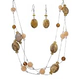 Necklace - N343 - Triple Strand ~ Jasper Gemstone and Glass Beads (18") + Matching Earrings