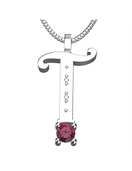 Sterling Silver Letter T - January Garnet Birthstone 18 Inch Necklace
