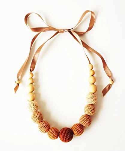Lily &amp; Ally / Organic Wooden Crochet/ Beaded Teething (Nursing) Necklace Mocachino