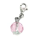Pink Crystal Perfume Bottle Sterling Silver Clip On Charm - for Thomas Sabo Style Charm Bracelets