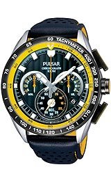 Pulsar Chronograph Leather Black Dial Men