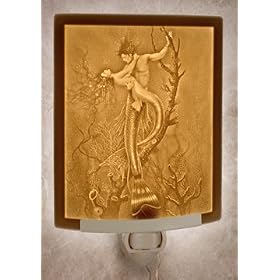 Mermaid & Merman - Curved Lithophane Porcelain Night Light - Art by David Delamare