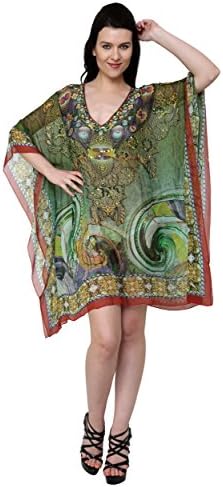 Womens Short Cool Kaftans Caftan Printed Dress Knee Length