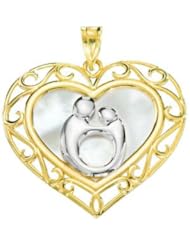 Heart Shaped Mother And Child Pendant With Rhodium Plating 10K Yellow 68310