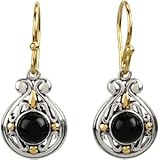 Pair 06.00Mm Sterling Silver and 14K Yellow Gold Genuine Onyx Earrings