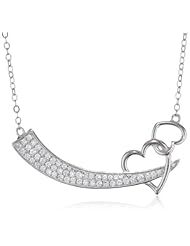 Sterling Silver Simulated Diamond Curved Bar Necklace, 18"+2" Extender