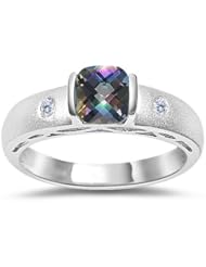 0.04 Cts Diamond & 0.52 Cts Mystic Topaz Ring in 14K White Gold