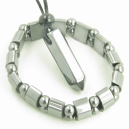 Double Lucky Crystal Point Necklace Bracelet Set in Hematite