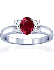 14K White Gold Oval Cut Ruby Three Stone Ring