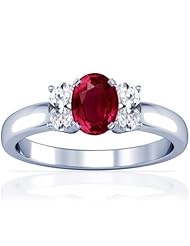 18K White Gold Oval Cut Ruby Three Stone Ring