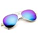 zeroUV Classic Metal Teardrop Color Mirror Lens Aviator Sunglasses w/Spring Hinges (Gold/Blue Mirror)